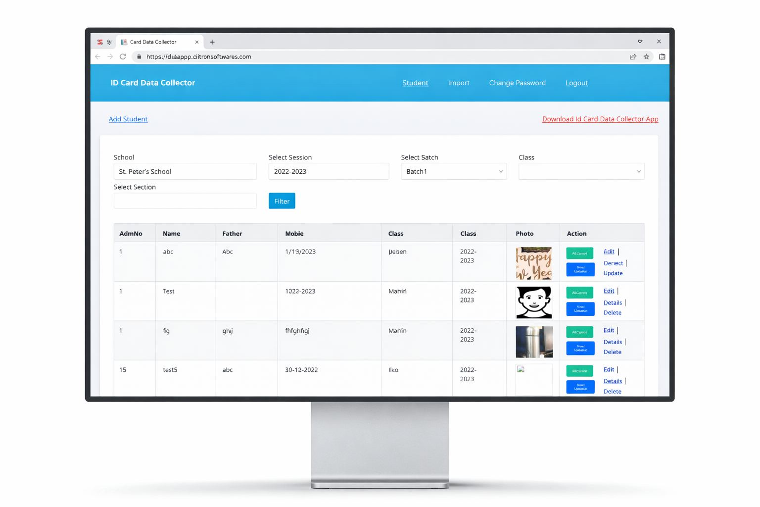 Id Card data Collector School Pannel